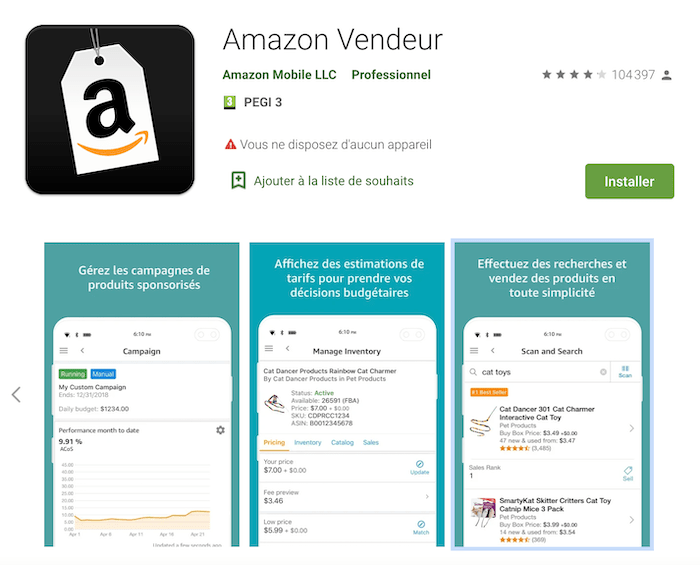 amazon vendeur sur google play