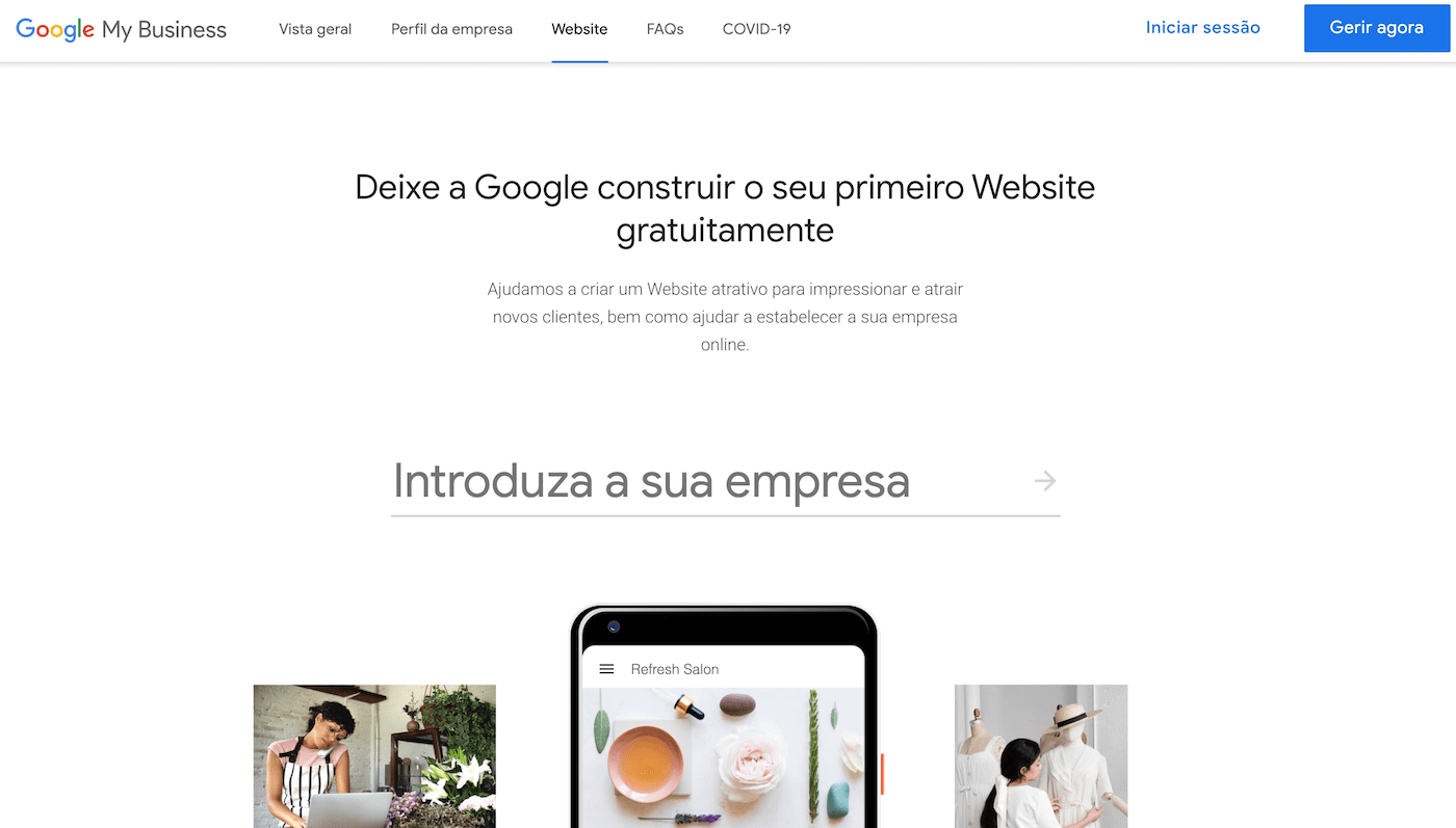 Ferramenta criar site gratis Google