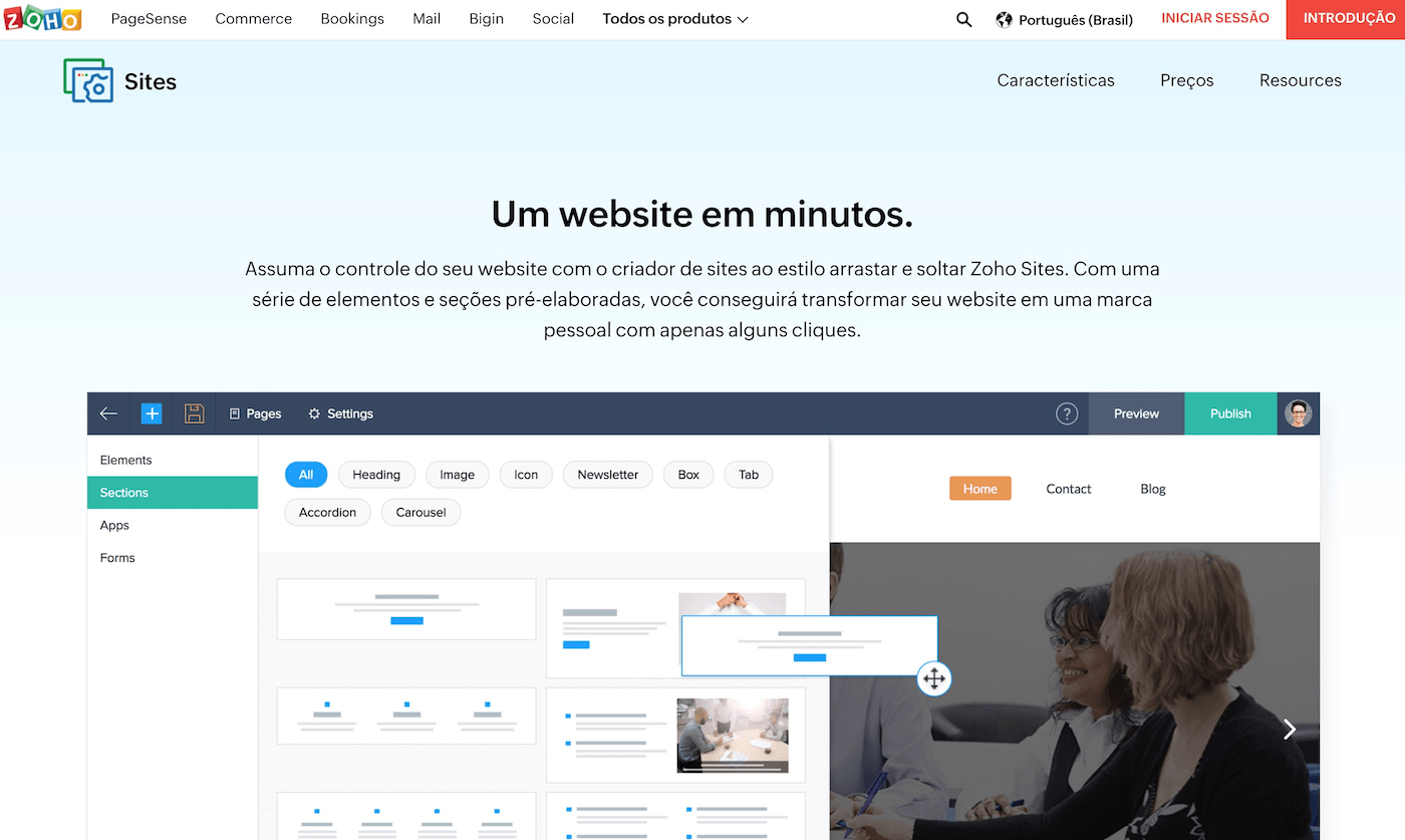 ferramenta para criar sites du Zoho