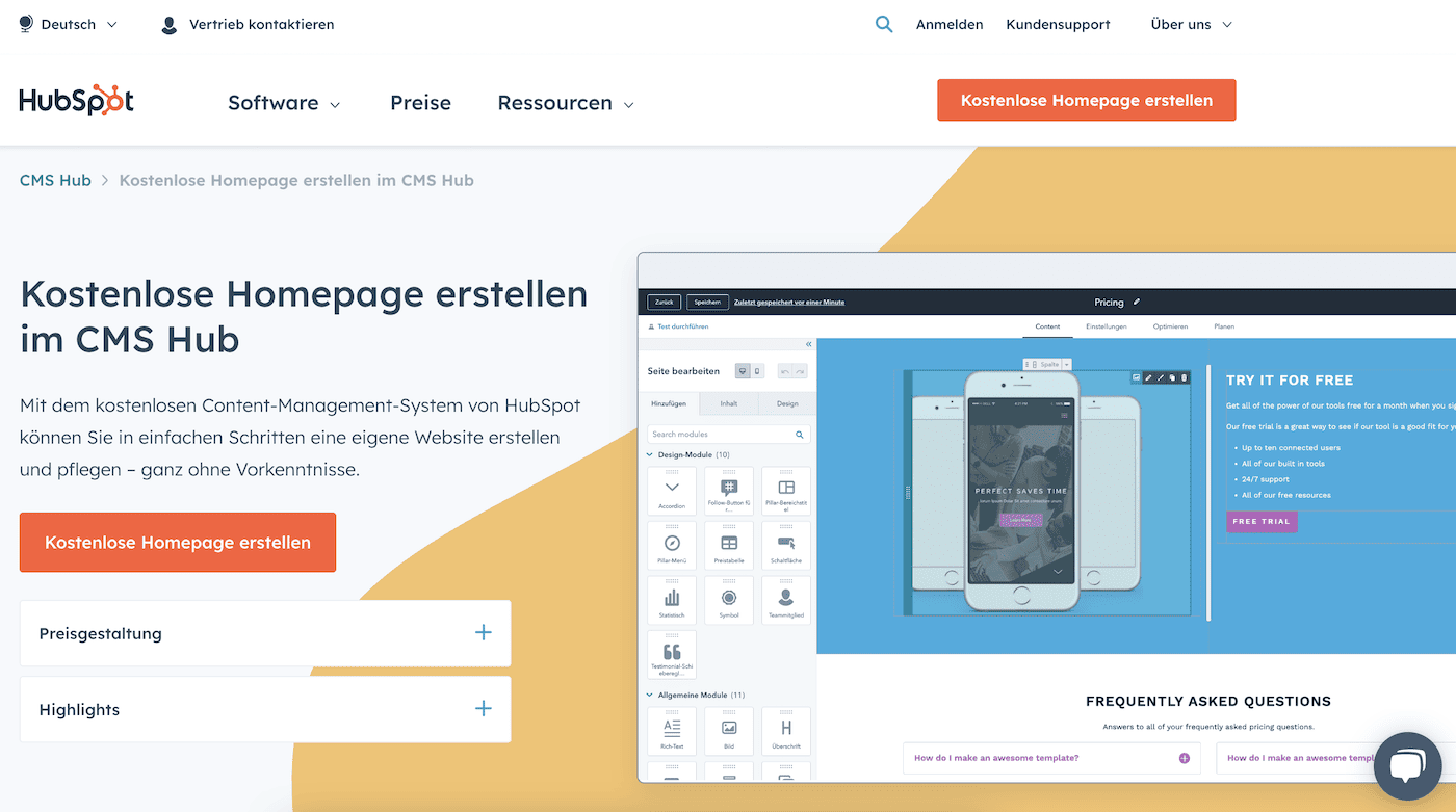 hubspot homepage baukasten