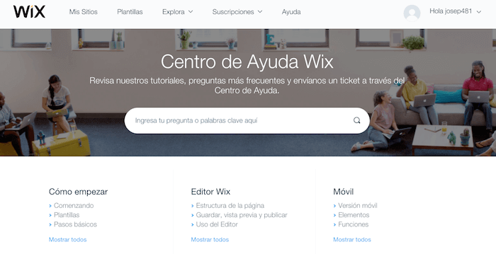 Centro de ayuda de Wix, captura de pantalla