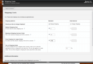 Jimdo ecommerce opciones de envío