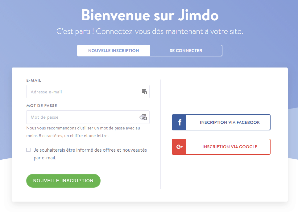 jimdo sign up