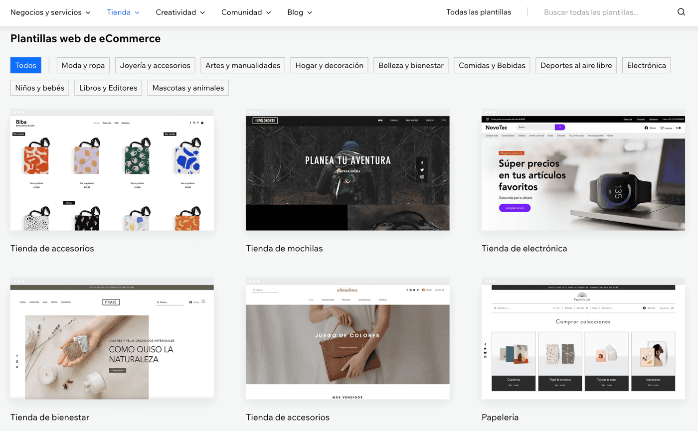 Las plantillas de ecommerce de Wix