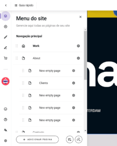 Menu do editor do site