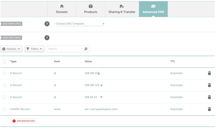 namecheap dns squarespace