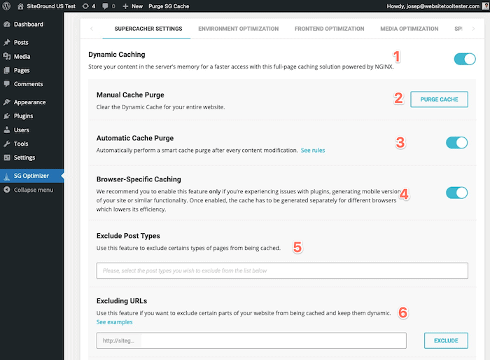 SG Optimizer plugin caching options