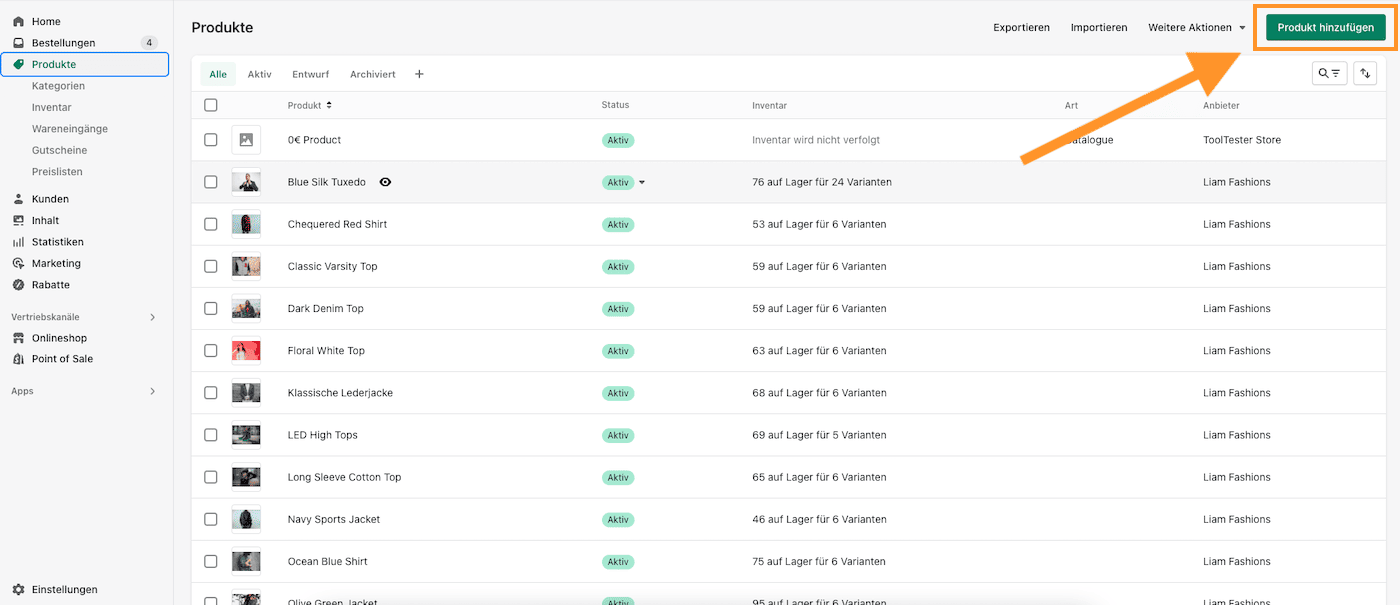 shopify produkt hinzufügen