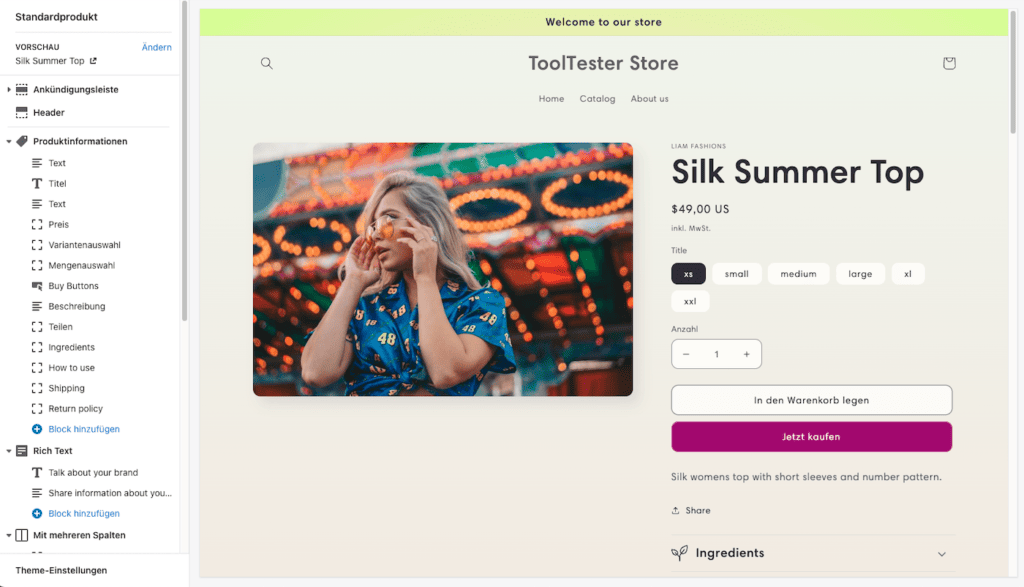 shopify theme produkt bearbeiten