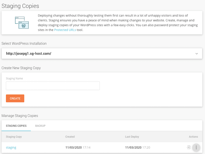 siteground staging area for wordpress