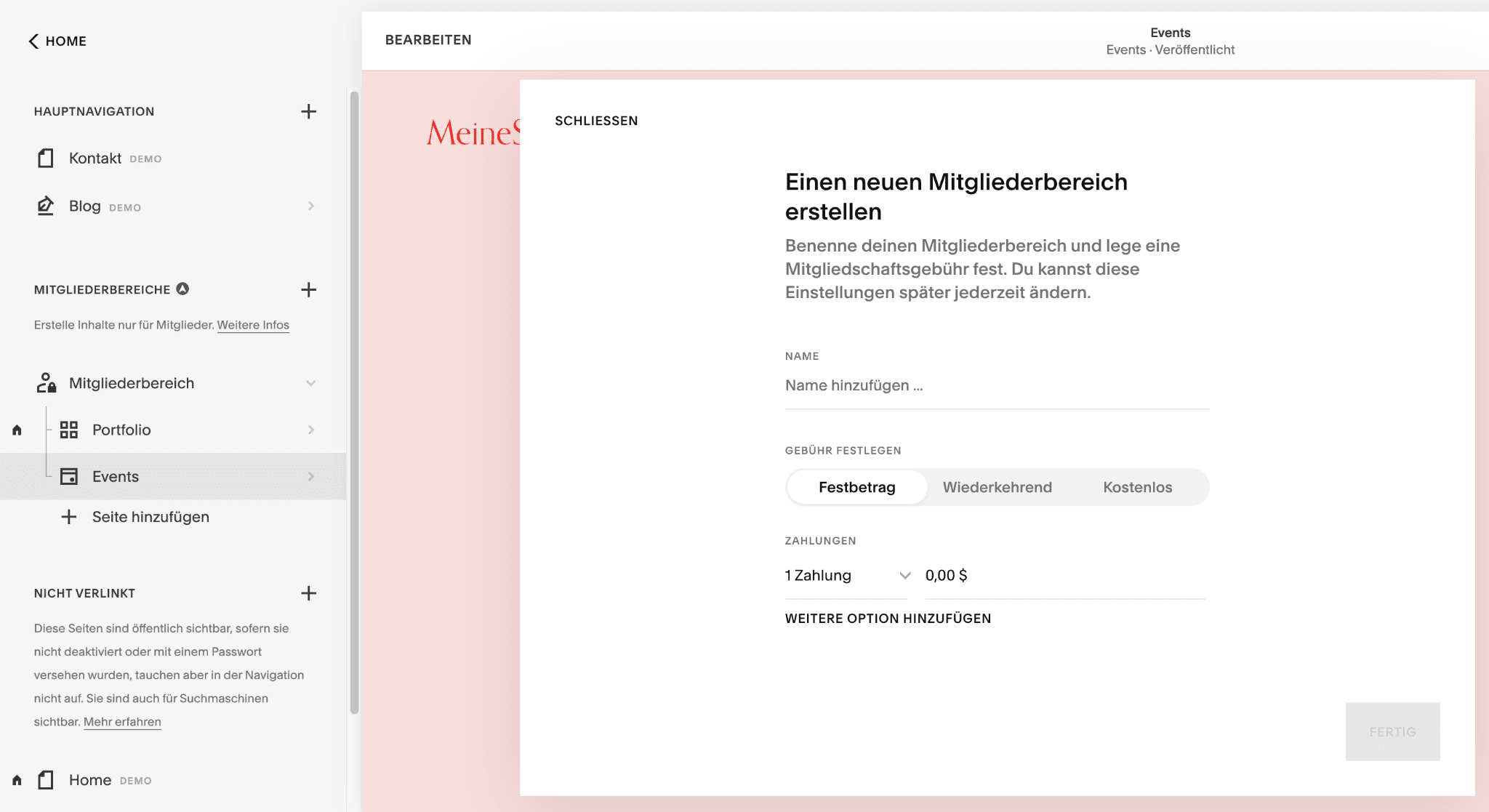 squarespace mitgliederbereich