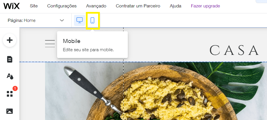 versão móvel tutorial wix