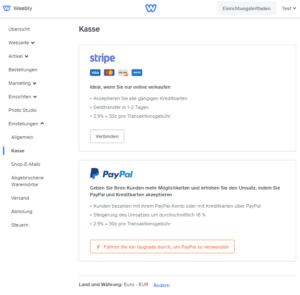 Weebly Ecommerce: Bezahlungsmöglichkeiten
