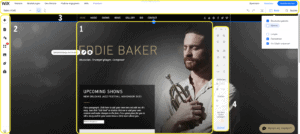 Wix Editor Bearbeitungsoptionen (1. Contentbereich, 2. Werkzeugleiste, 3. Navigation)