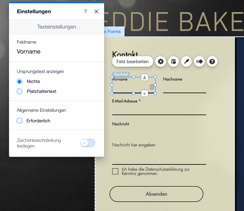 wix editor feld einstellungen