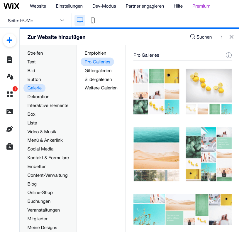 wix editor galerie