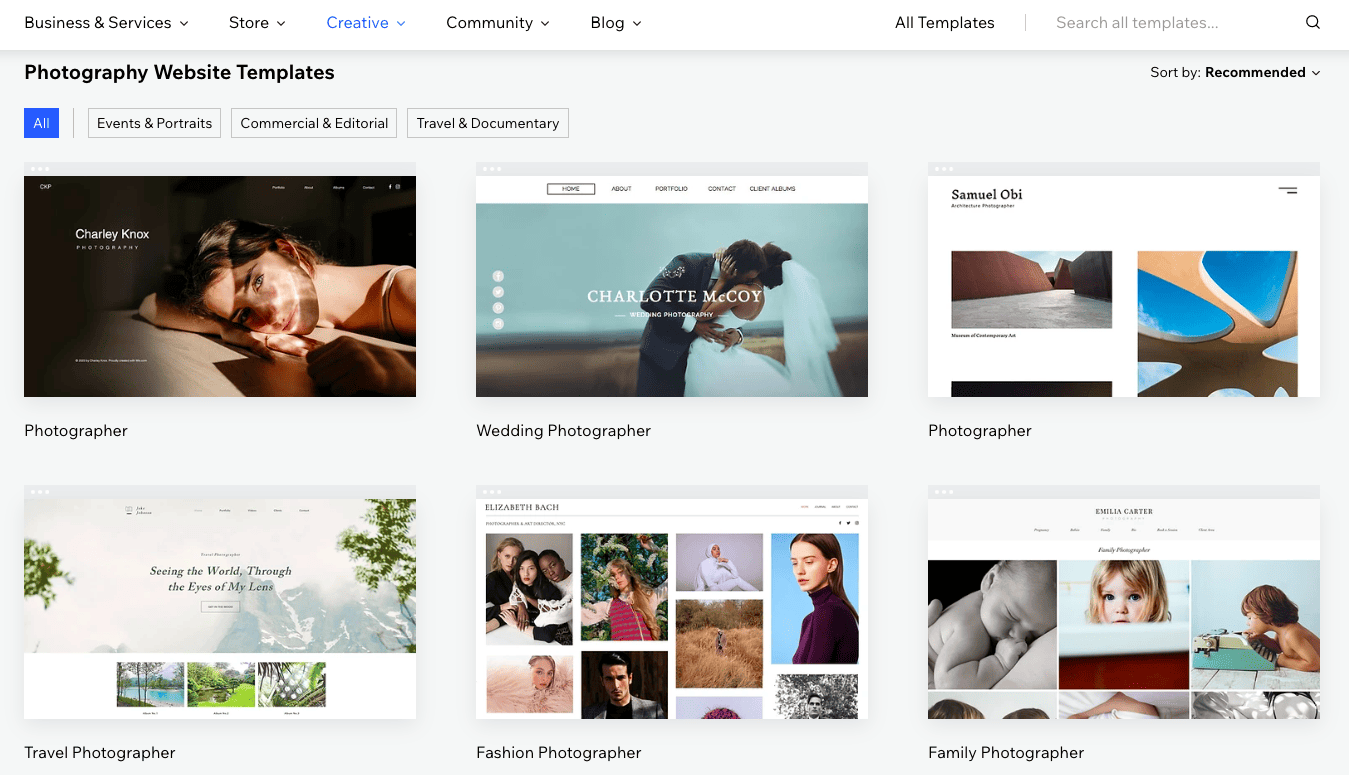 wix photography portfolio templates