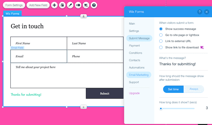 wix portfolio edit form